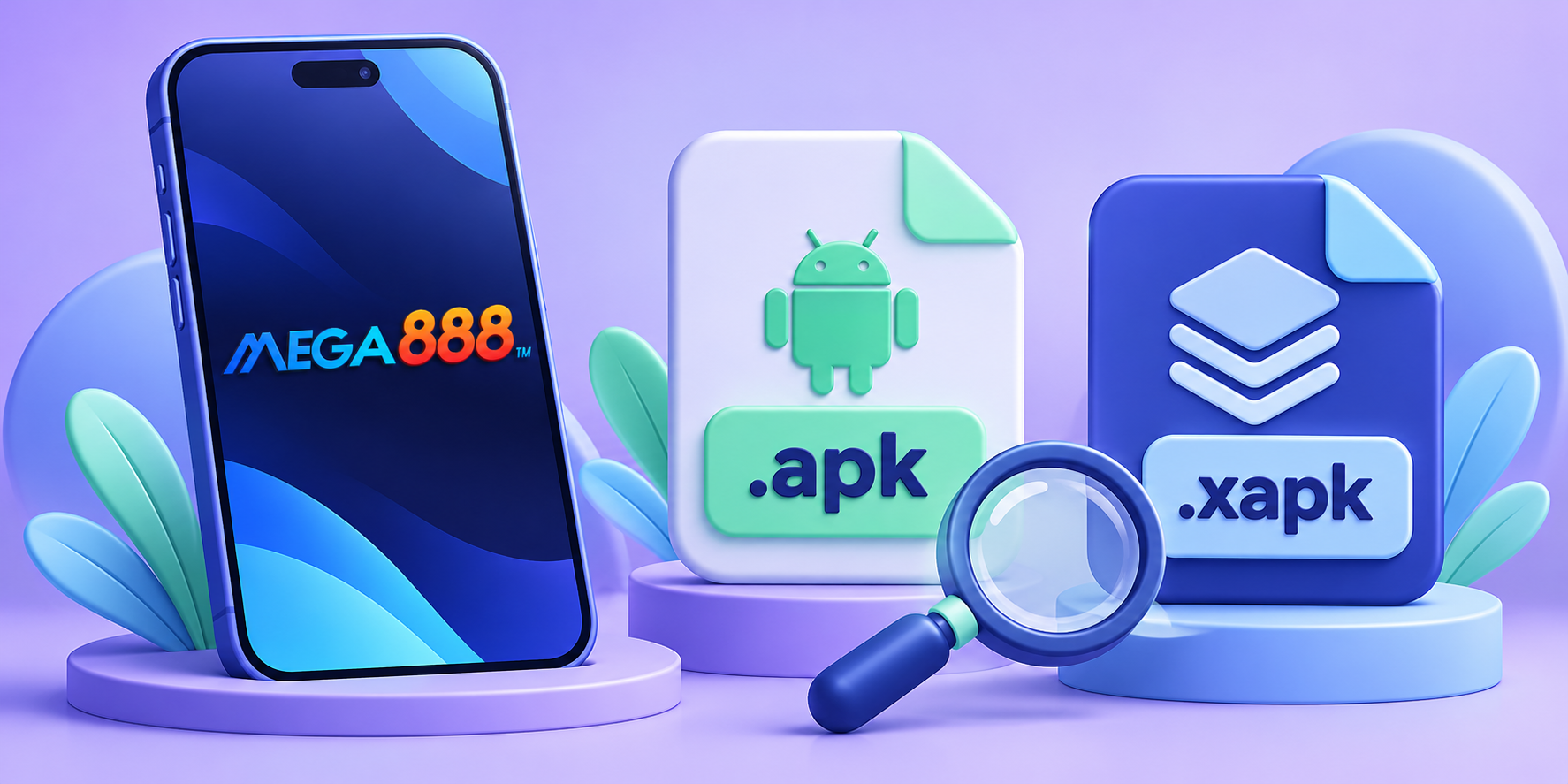 Telefon Mega888 di sebelah fail APK dan XAPK yang berbeza
