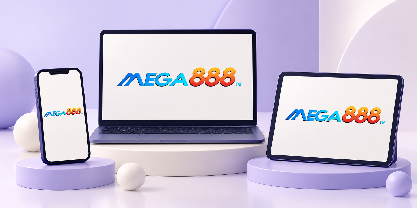 Logo Mega888 pada telefon, tablet dan komputer riba