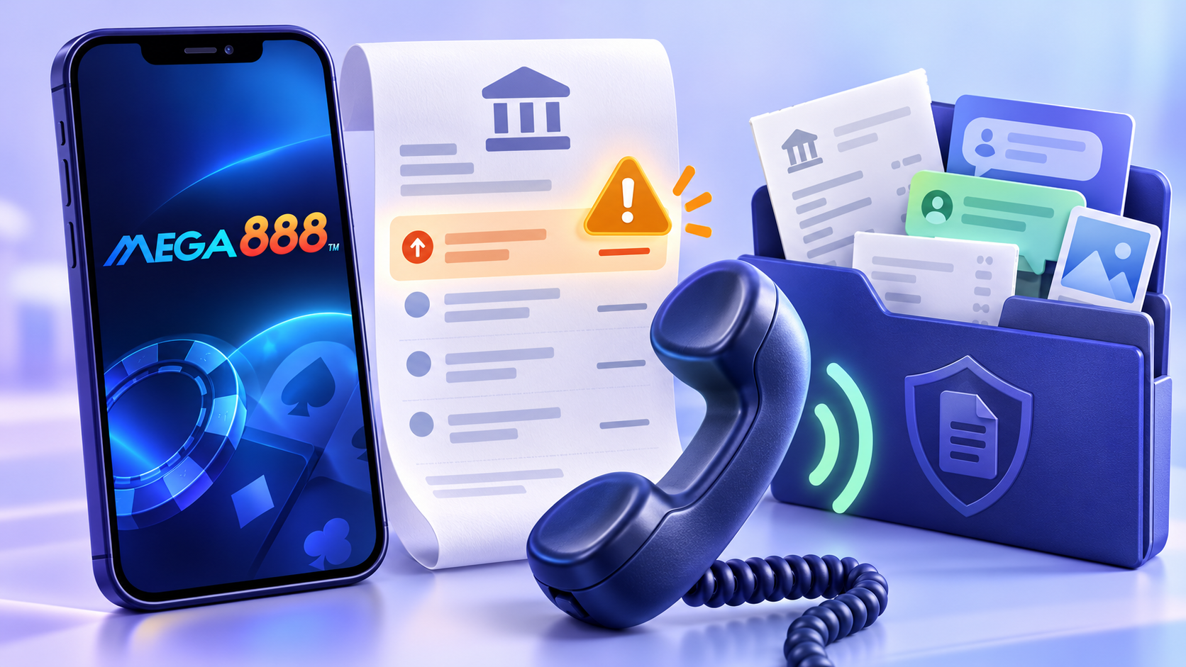 Resit pembayaran Mega888 di sebelah telefon untuk menghubungi bank dan folder bukti