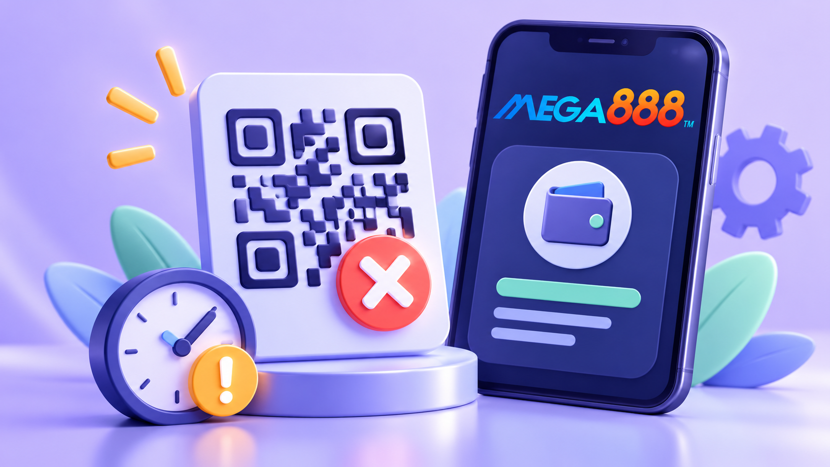 Telefon Mega888 di sebelah permintaan QR tamat tempoh dan jam